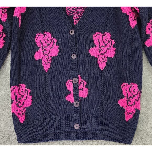 Cambridge Spirit Sweater Womens Small Blue Pink Rose Button Up Vintage Cardigan - Picture 7 of 10